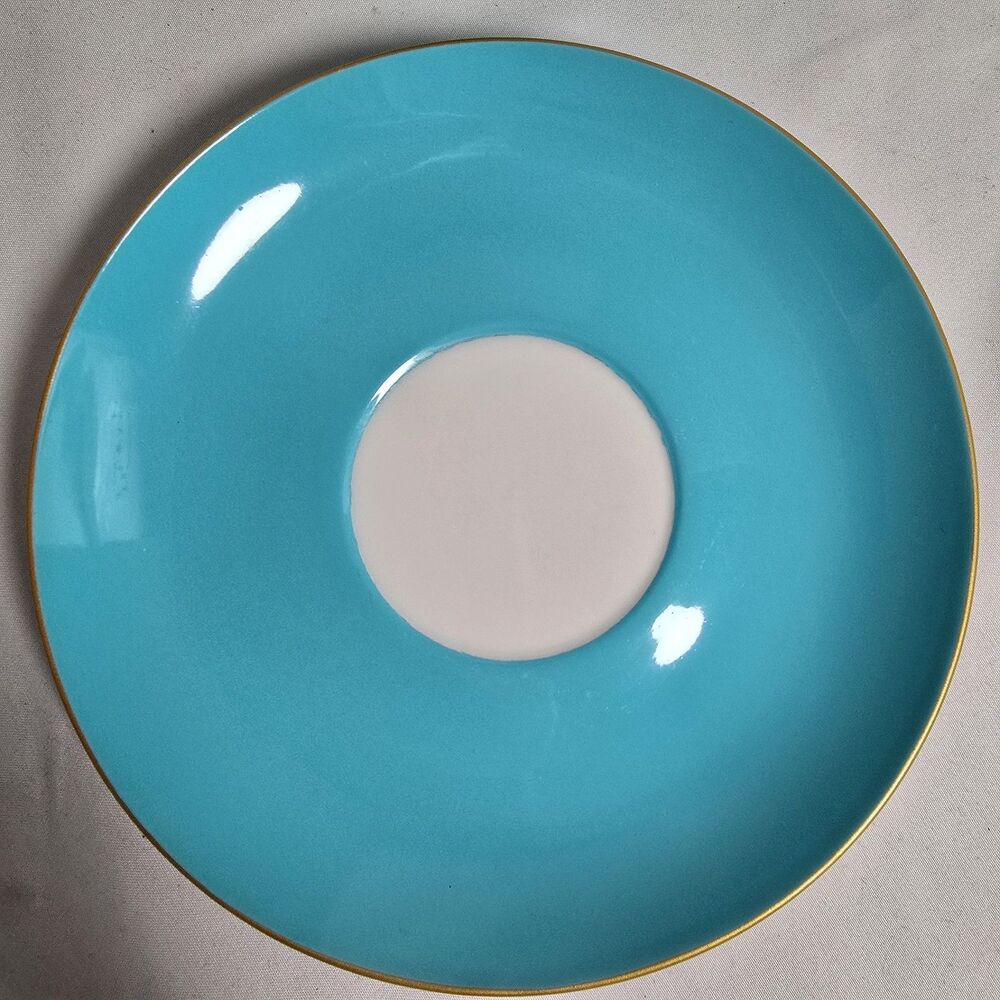 Shelley Gracie Fine Bone China Aqua Blue/Turquoise & Gold Teacup & Saucer + Box - Picture 6 of 16